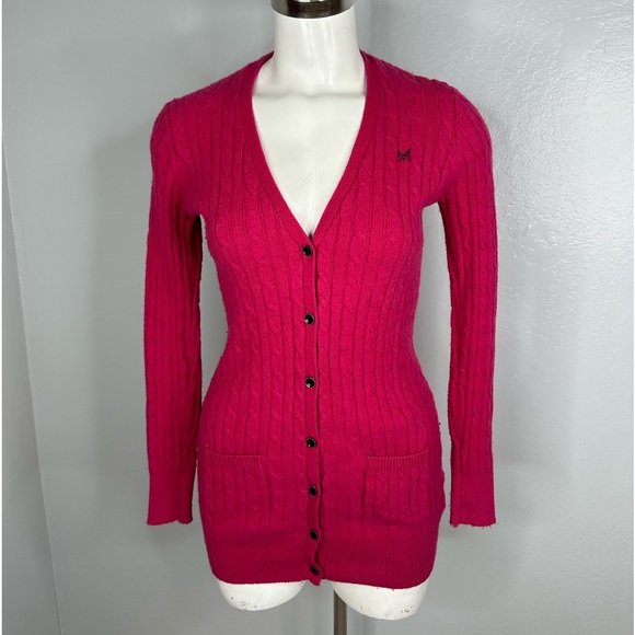 Crew Clothing Co Cardigan Pink Long Style Cotton Wool Thick Ribbing Sz 12 - Picture 1 of 14